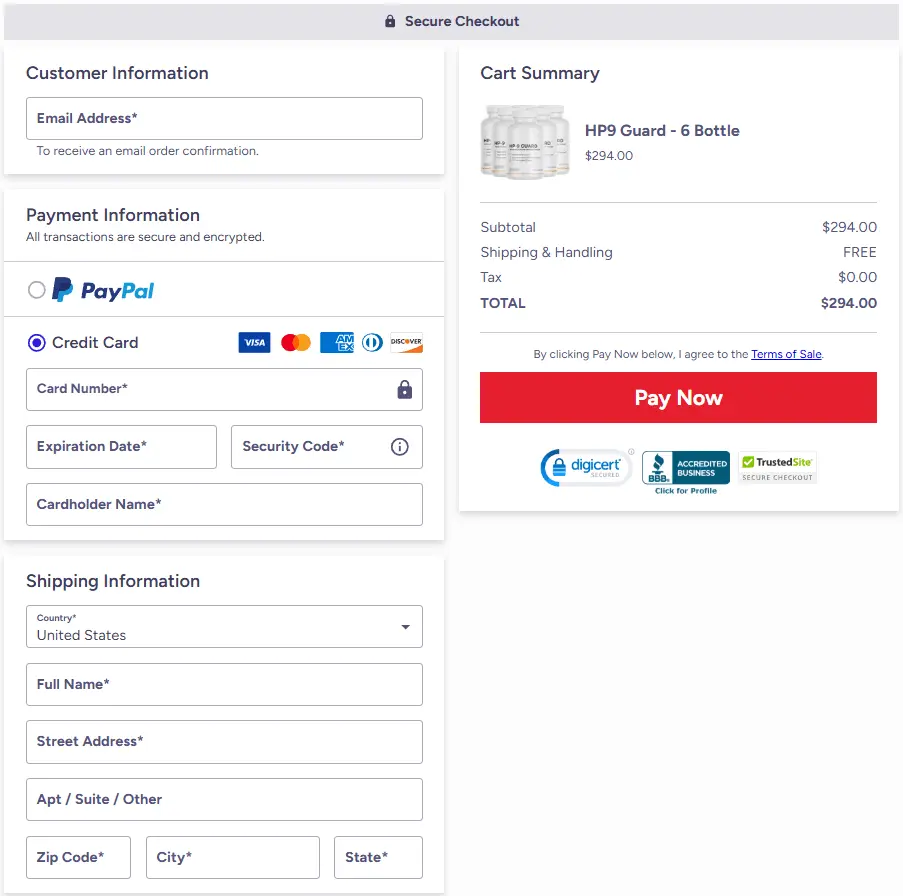 HP9 Guard Checkout Page